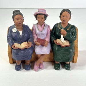 UTI Church Ladies in Church Pew Resin Figurines in Simulated Wood Church Pew